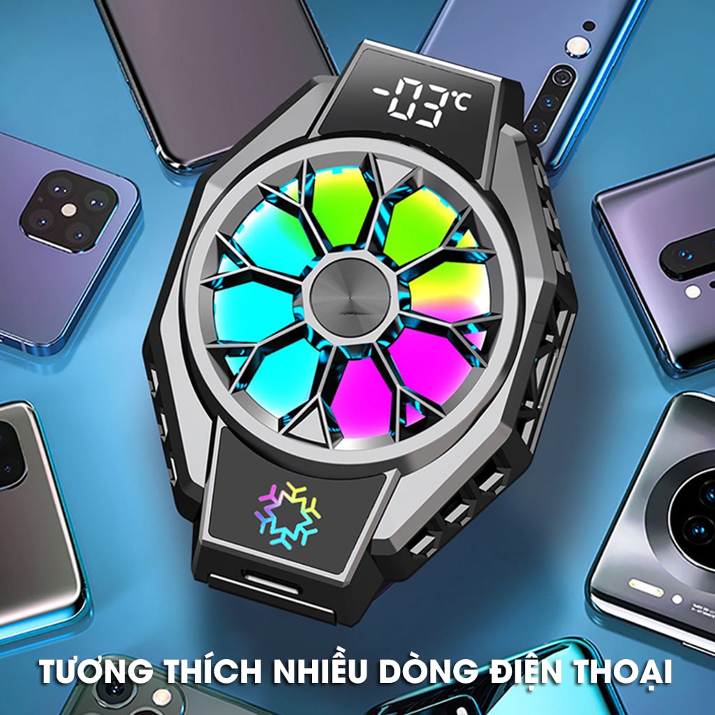 Quạt tản nhiệt điện thoại sò lạnh X9 Led RGB Gaming hỗ trợ tăng FPS Game Mobile Liên Quân Pubg FF