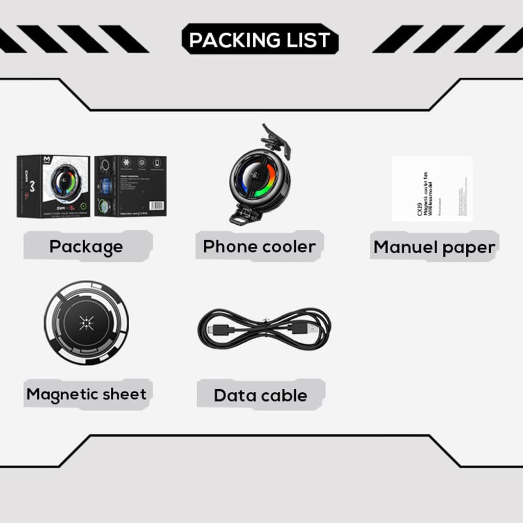 Quạt tản nhiệt điện thoại sò lạnh Memo CX19 có sạc không dây màn hình hiển thị nhiệt độ đèn Led Gaming thế hệ mới