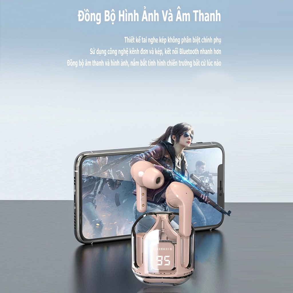 Tai nghe không dây nhét tai giảm tiếng ồn trong suốt W3 Max Bluetooth 5.3 mới có màn hình kỹ thuật số tích hợp và micro