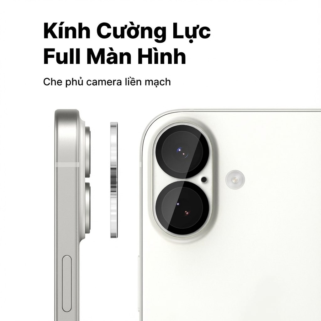 Dán cường lực camera Iphone 17 thấu kính nổi 3D độ cứng 9H trong suốt chống trầy xước va đập