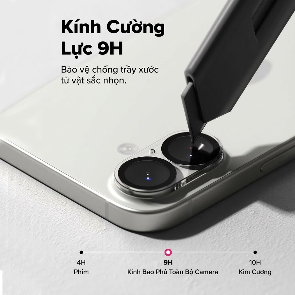 Dán cường lực camera Iphone 17 thấu kính nổi 3D độ cứng 9H trong suốt chống trầy xước va đập