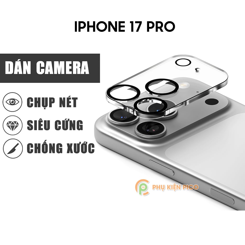 Dán cường lực camera Iphone 17 Pro thấu kính nổi 3D độ cứng 9H trong suốt chống trầy xước va đập