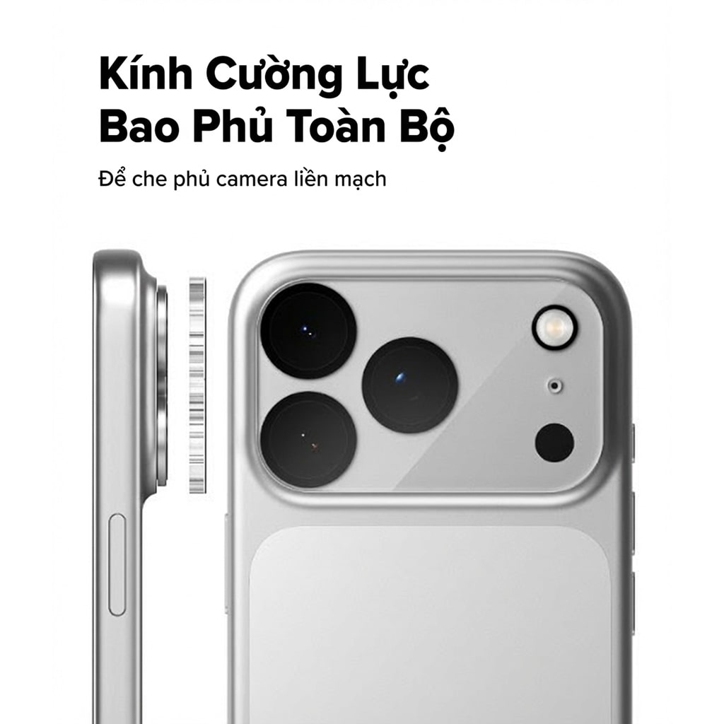 Dán cường lực camera Iphone 17 Pro thấu kính nổi 3D độ cứng 9H trong suốt chống trầy xước va đập