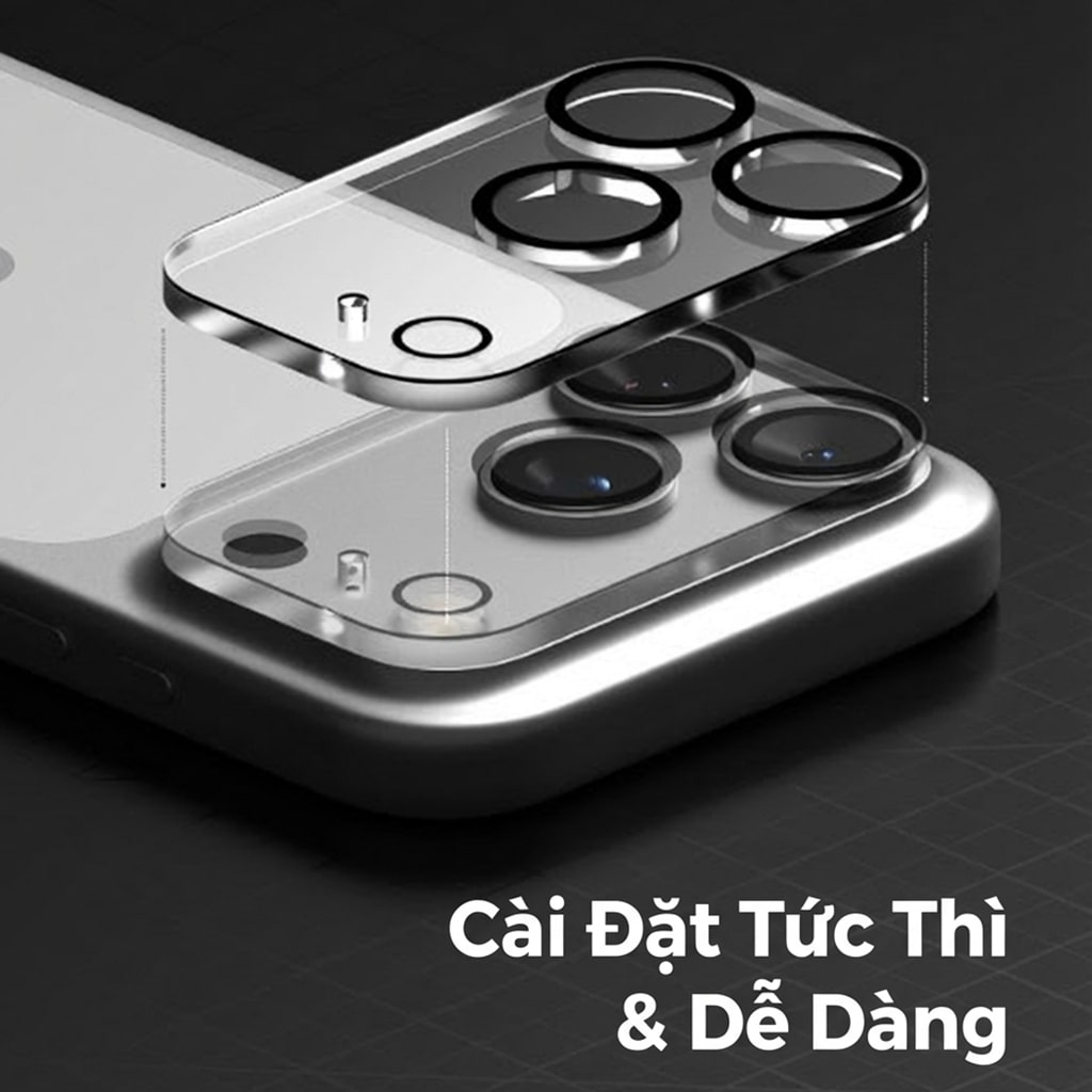 Dán cường lực camera Iphone 17 Pro thấu kính nổi 3D độ cứng 9H trong suốt chống trầy xước va đập