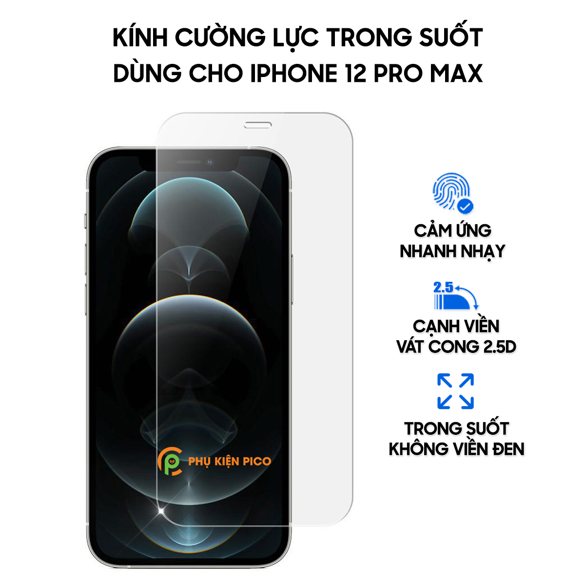 Kính cường lực dùng cho Iphone 12 Pro Max full màn hình trong suốt không viền đen chống trầy xước va đập