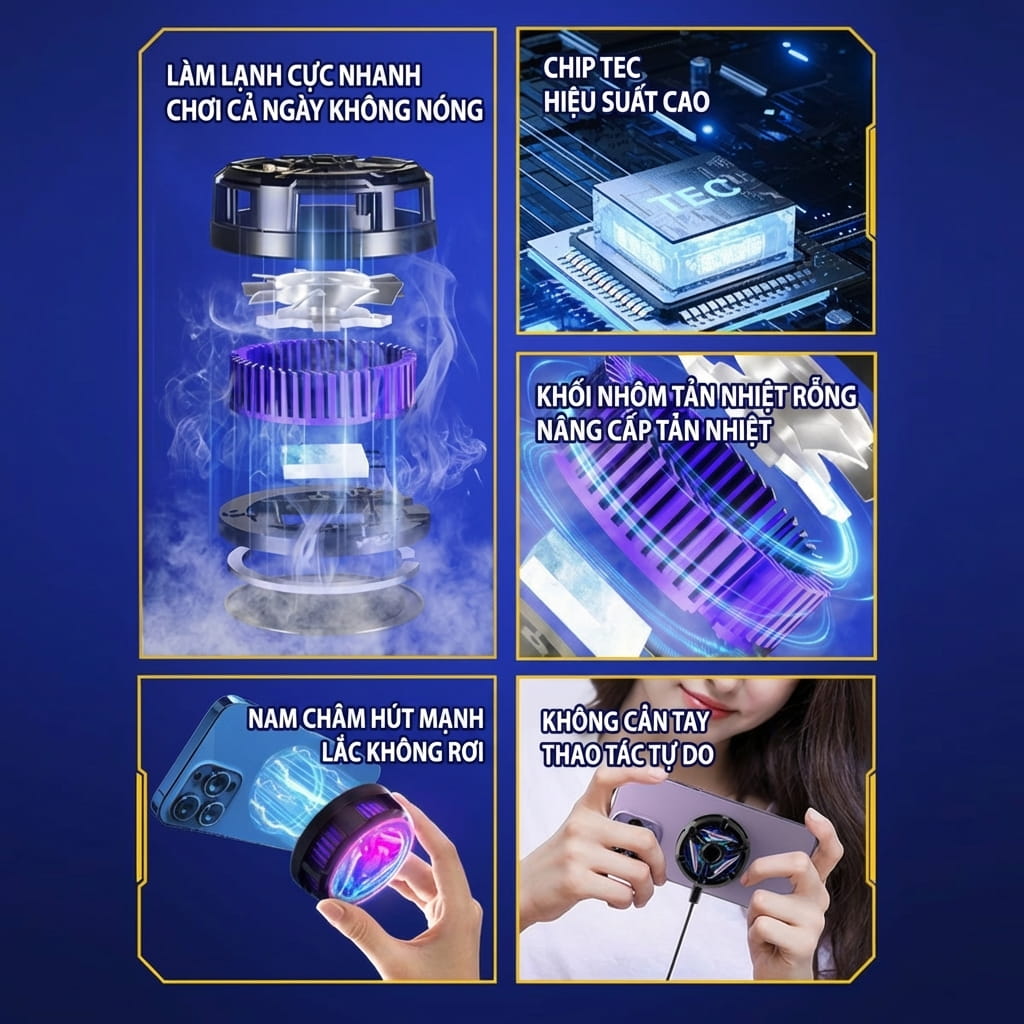 Quạt tản nhiệt điện thoại sò lạnh từ tính S10 Led Gaming hỗ trợ tăng FPS Game Mobile Liên Quân Pubg Free Fire