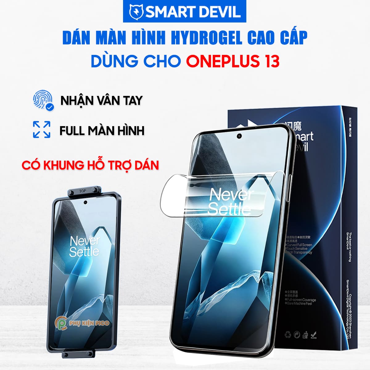 Dán màn hình Oneplus 13 5G full màn hình chính hãng Smart Devil Hydrogel PPF cao cấp dẻo trong suốt có khung hỗ trợ dán