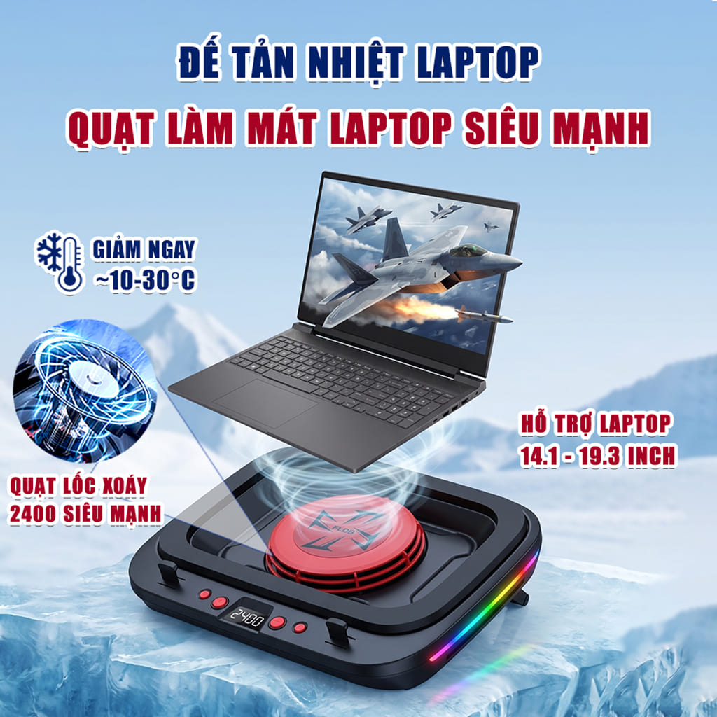 Đế tản nhiệt Laptop Cooler Xpress FL08 V2 (Model 2026) - Quạt tản khí nén Turbo 2400RPM, Giảm đến 20 độ C, Led RGB