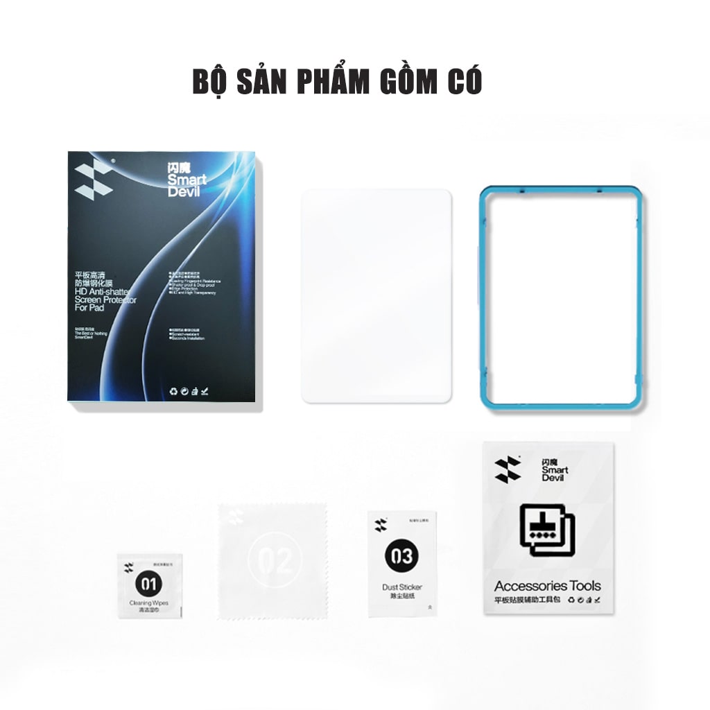 Kính cường lực Oneplus Pad 3 Pro full màn hình không viền đen hãng Smart Devil có khung hỗ trợ dán
