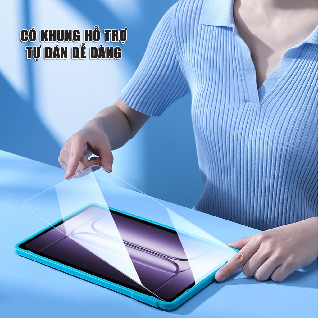 Kính cường lực Oneplus Pad 3 Pro full màn hình không viền đen hãng Smart Devil có khung hỗ trợ dán