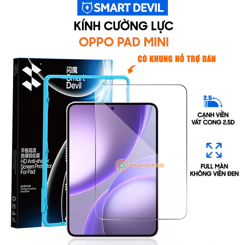 Kính cường lực Oppo Pad Mini 8.8 Inch Smart Devil full màn hình trong suốt không viền đen có khung hỗ trợ dán