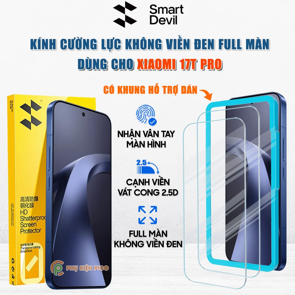 Kính cường lực SmartDevil full màn hình trong suốt không viền đen có khung hỗ trợ dán
