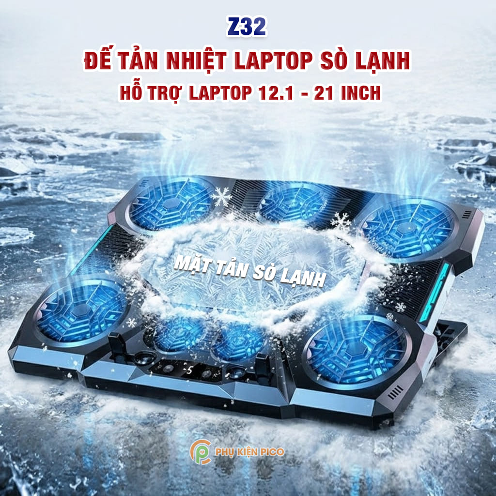 Đế tản nhiệt Laptop sò lạnh Z32 8 quạt siêu tốc làm mát cực đỉnh phù hợp máy 14 - 17.3 Inch màn hình hiển thị Led RGB
