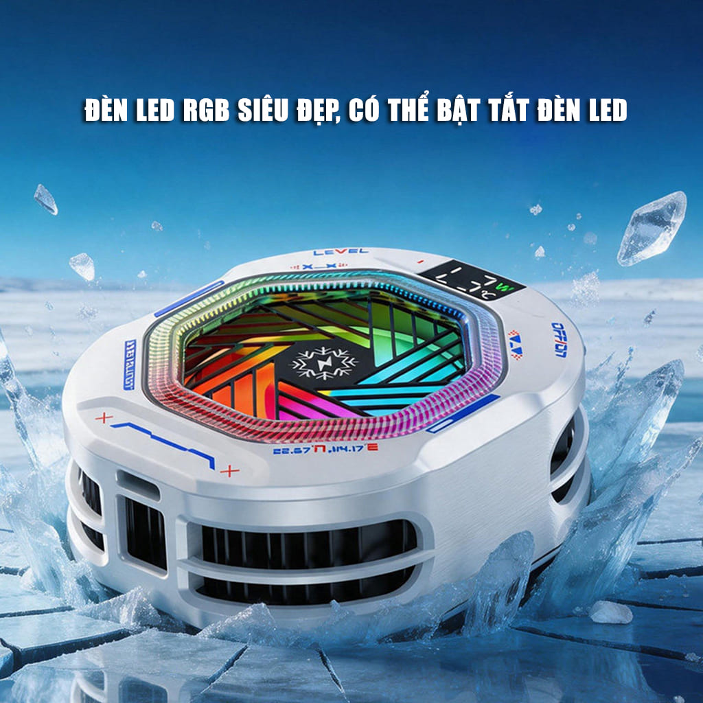 Quạt sò lạnh tản nhiệt điện thoại TH12 Pro V5 2026 Led RGB 3 chế độ làm lạnh 100 cấp độ gió không tụt FPS khi chơi Game Mobile