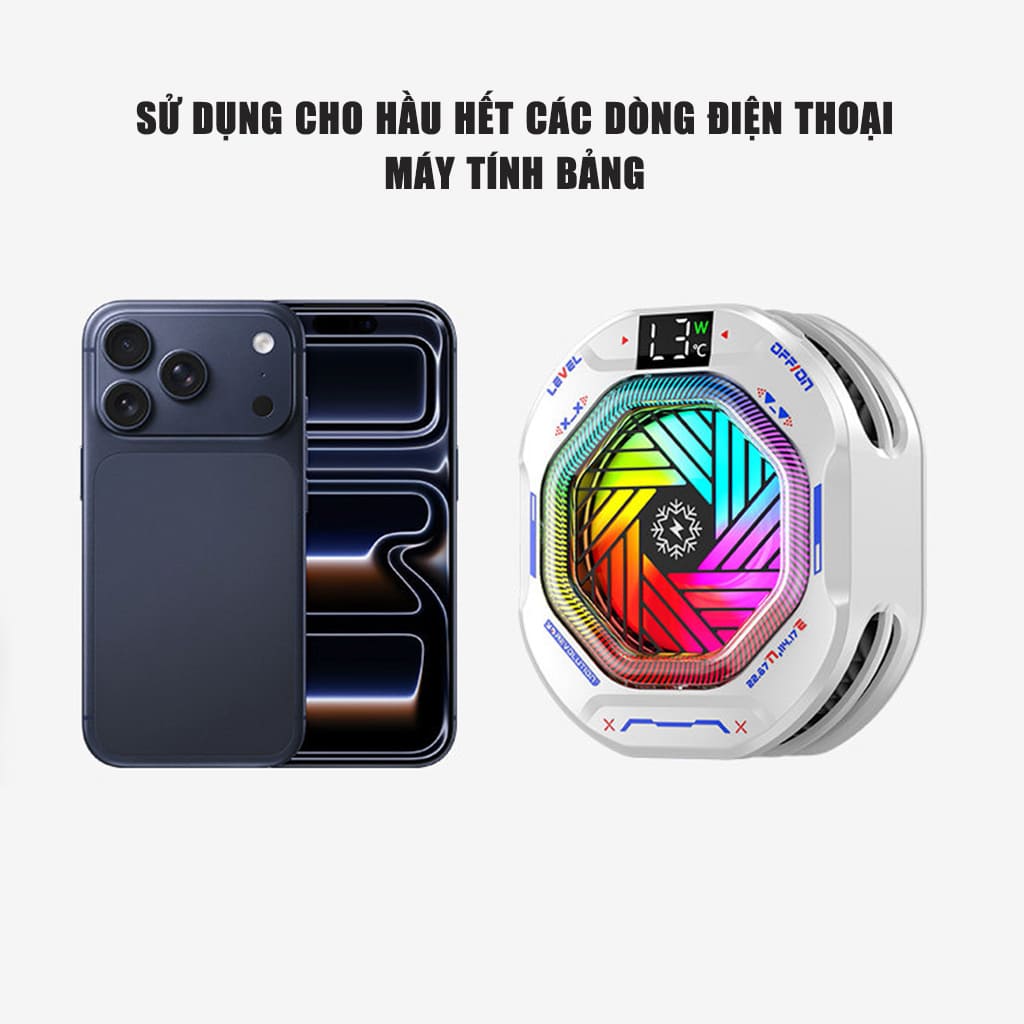 Quạt sò lạnh tản nhiệt điện thoại TH12 Pro V5 2026 Led RGB 3 chế độ làm lạnh 100 cấp độ gió không tụt FPS khi chơi Game Mobile