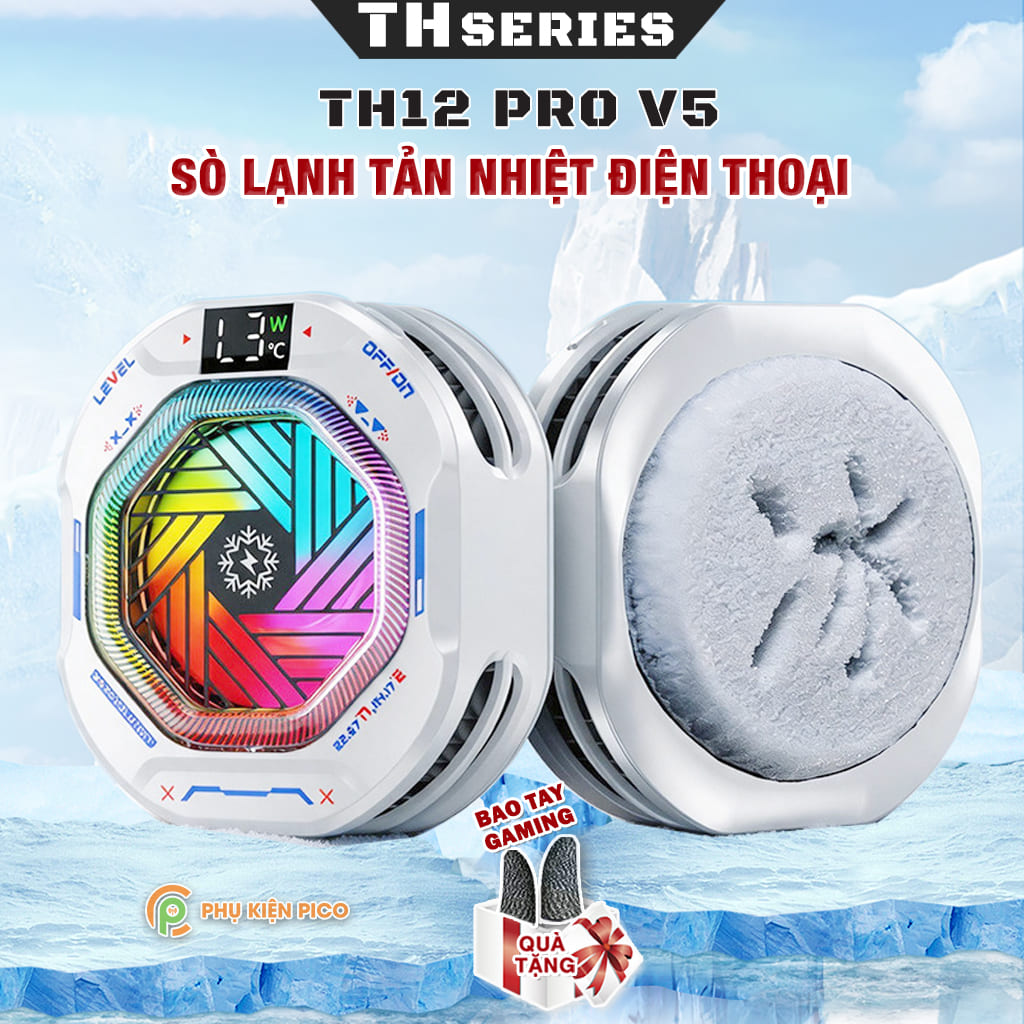 Quạt sò lạnh tản nhiệt điện thoại TH12 Pro V5 2026 Led RGB 3 chế độ làm lạnh 100 cấp độ gió không tụt FPS khi chơi Game Mobile