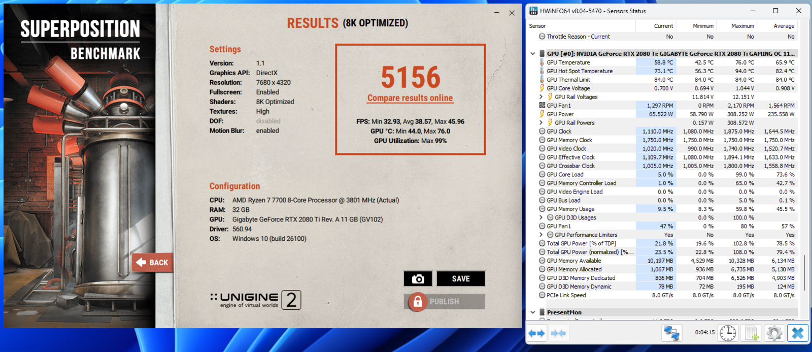 Nhiệt độ GPU RTX 2080Ti với keo ZF-12: GPU 76°C, Hotspot 94°C – Nguồn: VOZ