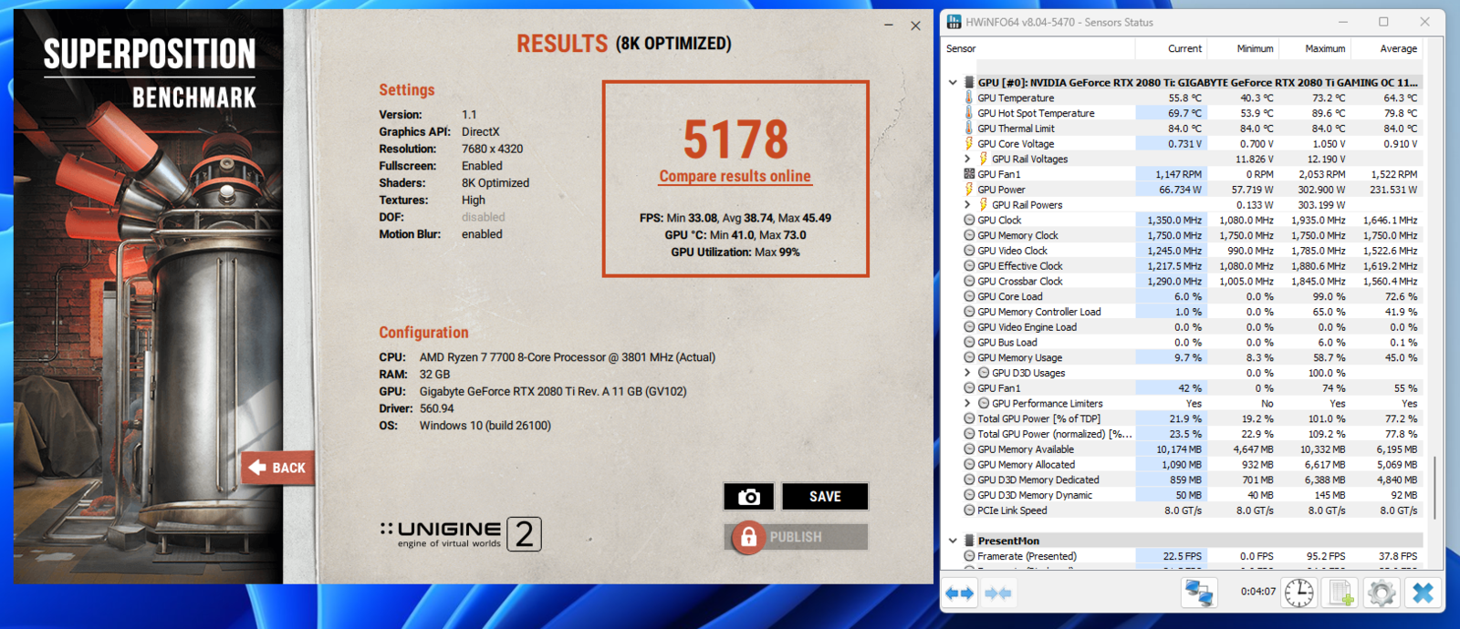 Nhiệt độ GPU RTX 2080Ti với PTM7950: GPU 73°C, Hotspot 89°C – Nguồn: VOZ