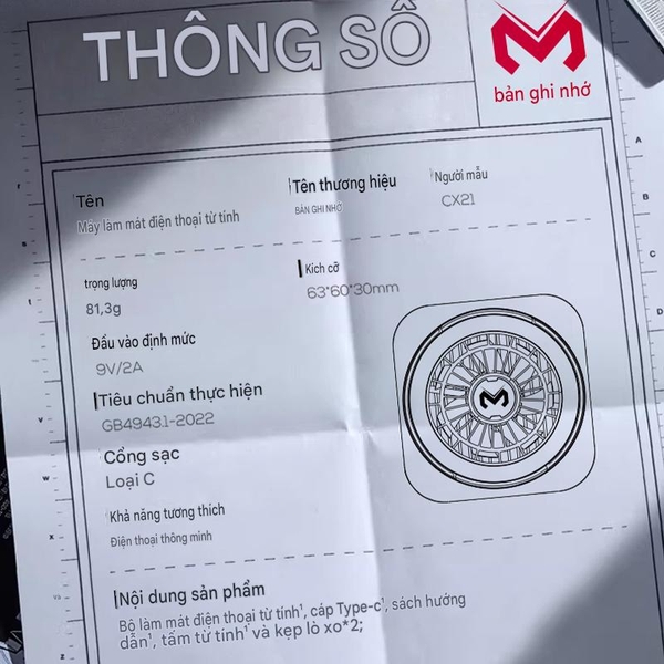 Mặt lạnh Memo CX21 Chi tiết mặt lạnh quạt sò lạnh Memo CX21 18cm2