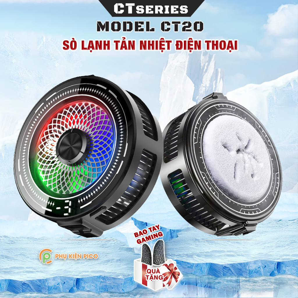 Quạt tản nhiệt điện thoại sò lạnh từ tính CT20 đóng băng bề mặt có ngàm kẹp rời giảm nhiệt nhanh hỗ trợ tăng FPS Gaming Liên Quân PUBG