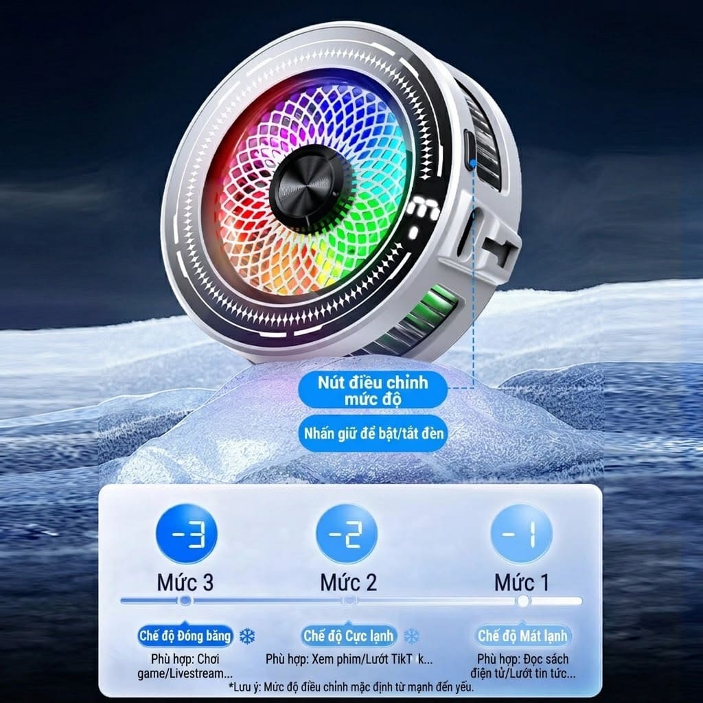 Quạt tản nhiệt điện thoại sò lạnh từ tính CT20 đóng băng bề mặt có ngàm kẹp rời giảm nhiệt nhanh hỗ trợ tăng FPS Gaming Liên Quân PUBG