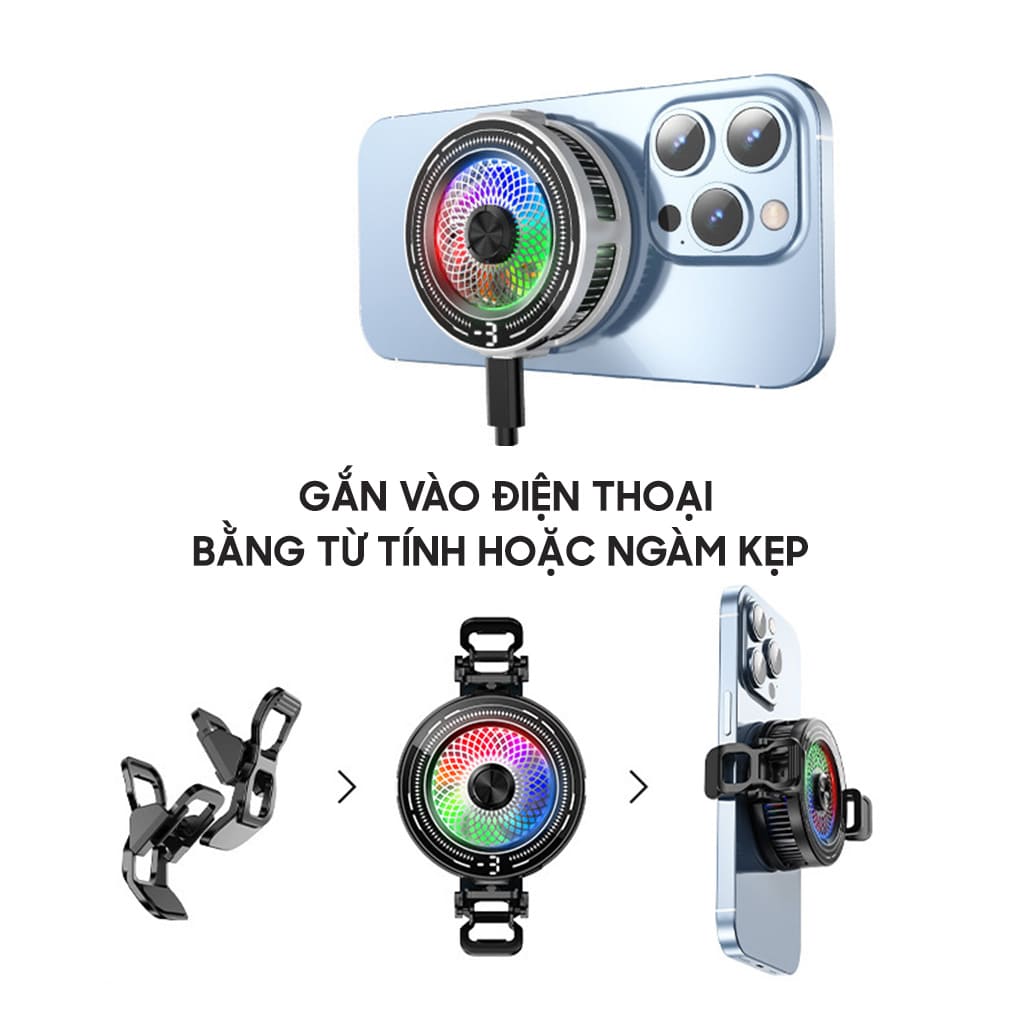 Quạt tản nhiệt điện thoại sò lạnh từ tính CT20 đóng băng bề mặt có ngàm kẹp rời giảm nhiệt nhanh hỗ trợ tăng FPS Gaming Liên Quân PUBG