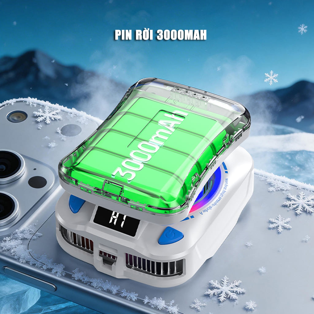 Quạt sò lạnh tản nhiệt điện thoại không dây TH21 pin rời 3000mAh AI kiểm soát nhiệt thông minh Led RGB đóng băng full mặt