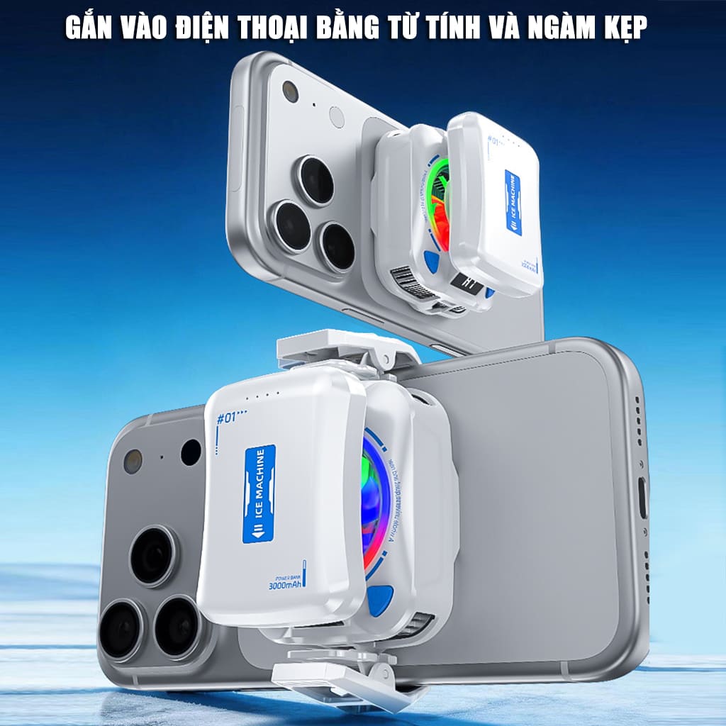 Quạt sò lạnh tản nhiệt điện thoại không dây TH21 pin rời 3000mAh AI kiểm soát nhiệt thông minh Led RGB đóng băng full mặt