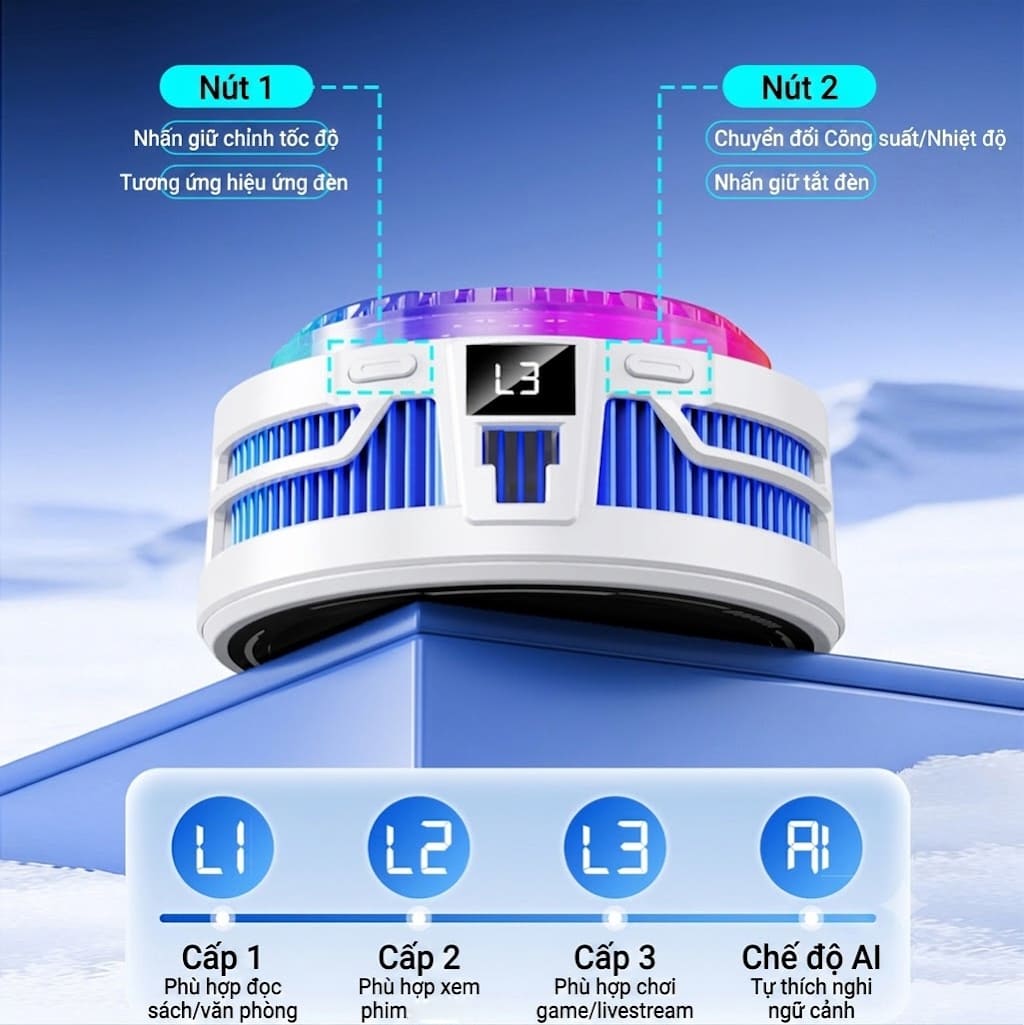 Quạt sò lạnh tản nhiệt điện thoại cao cấp TH20 Pro 9V AI kiểm soát nhiệt thông minh Led RGB làm lạnh nhanh không tụt FPS khi chơi game Mobile