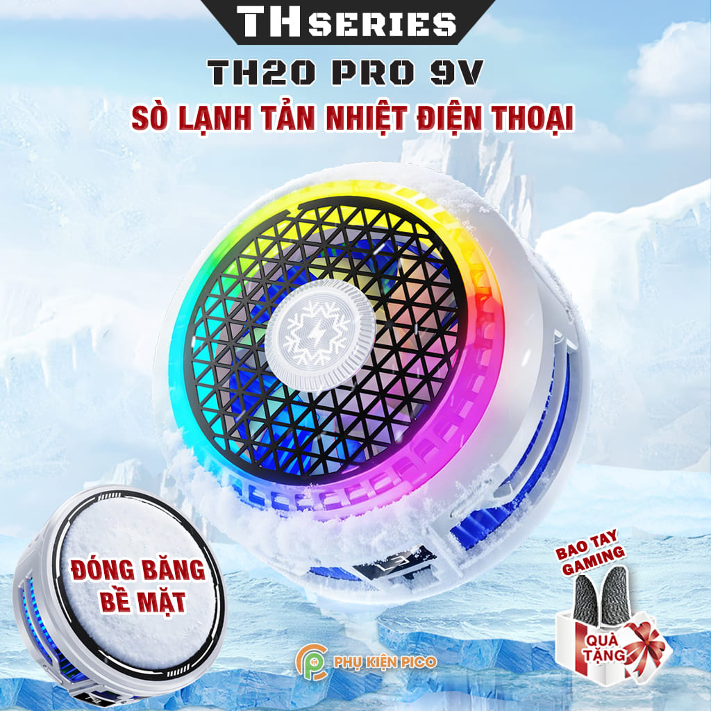 Quạt sò lạnh tản nhiệt điện thoại cao cấp TH20 Pro 9V AI kiểm soát nhiệt thông minh Led RGB làm lạnh nhanh không tụt FPS khi chơi game Mobile