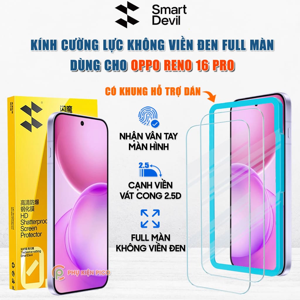 Kính cường lực Smart Devil OPPO Reno 16 Pro full màn hình trong suốt