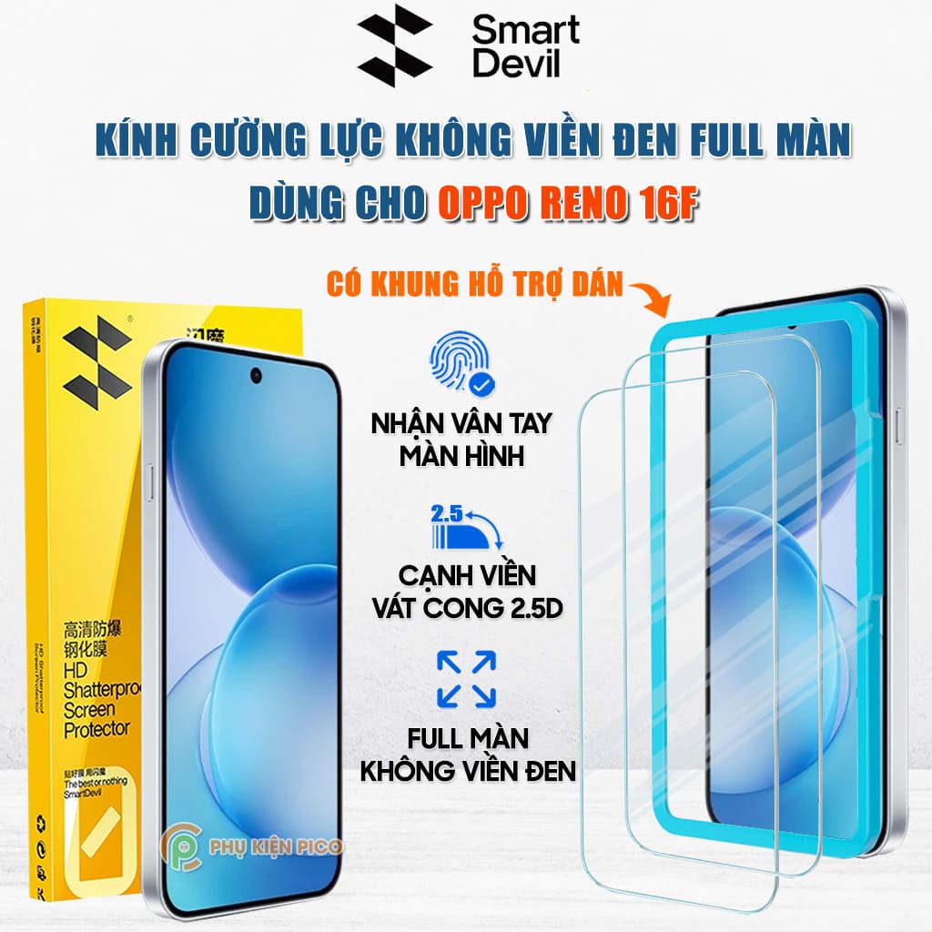 Kính cường lực Smart Devil OPPO Reno 16F trong suốt không viền đen
