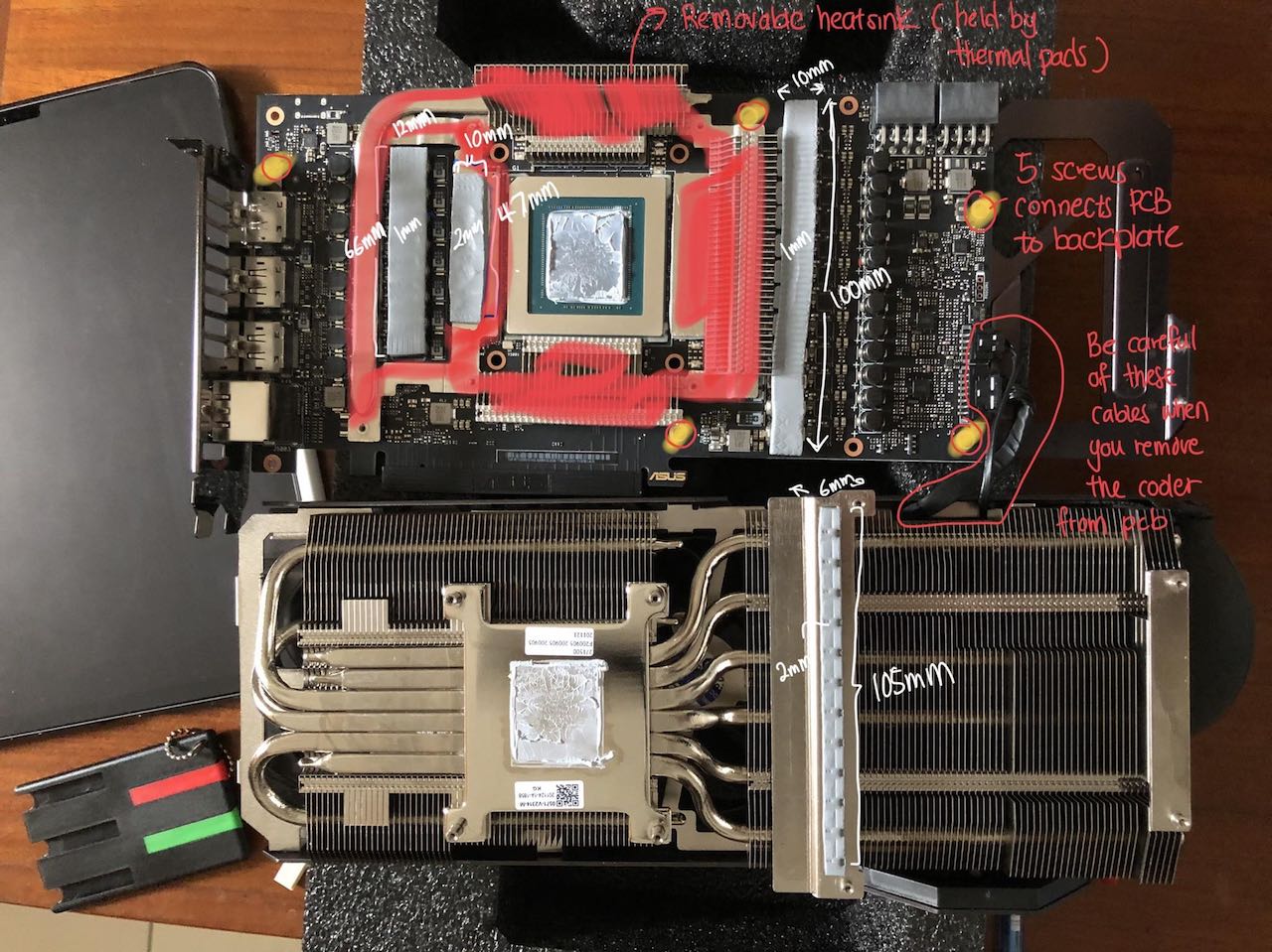 Vị trí thermal pad ASUS TUF Gaming RTX 3080 OC Edition