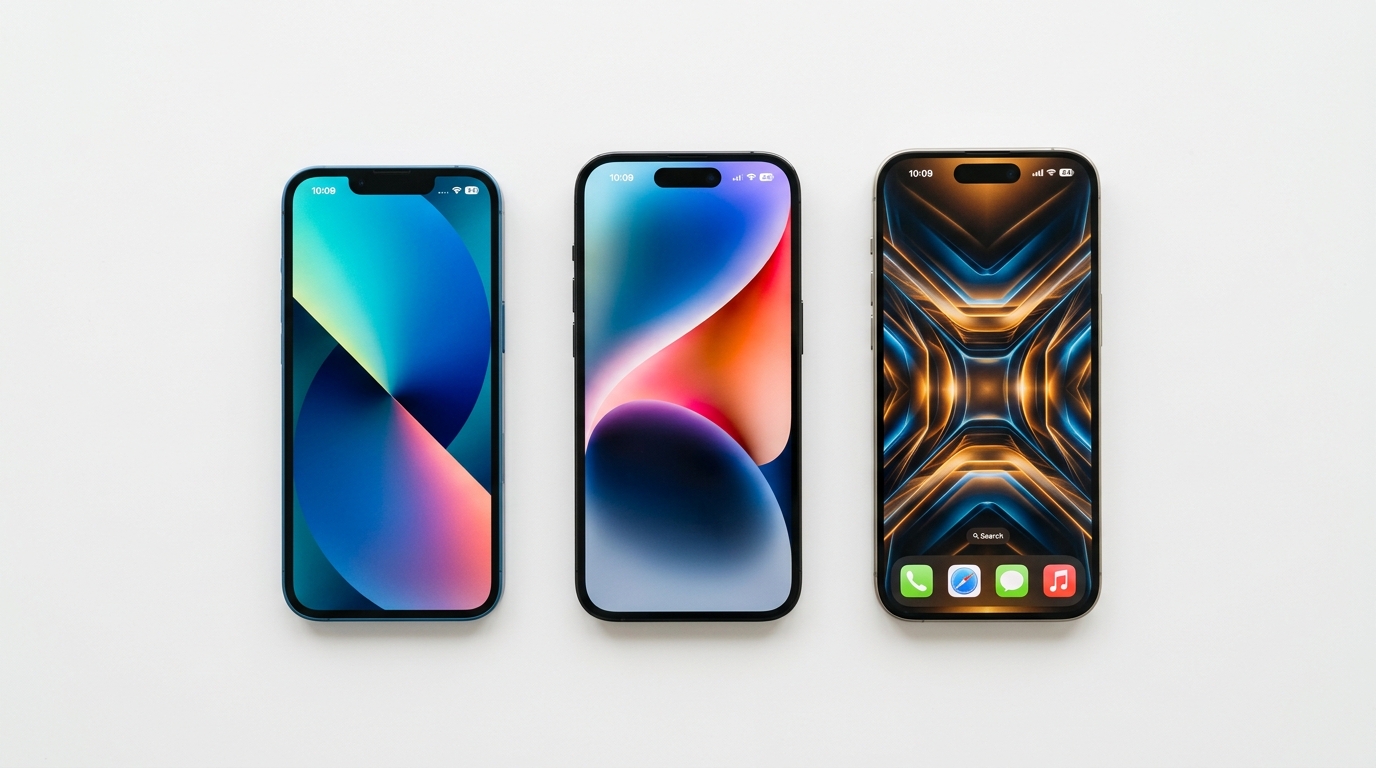 Ba thế hệ iPhone 15 16 17 Pro Max đặt cạnh nhau so sánh kích thước màn hình viền bezel