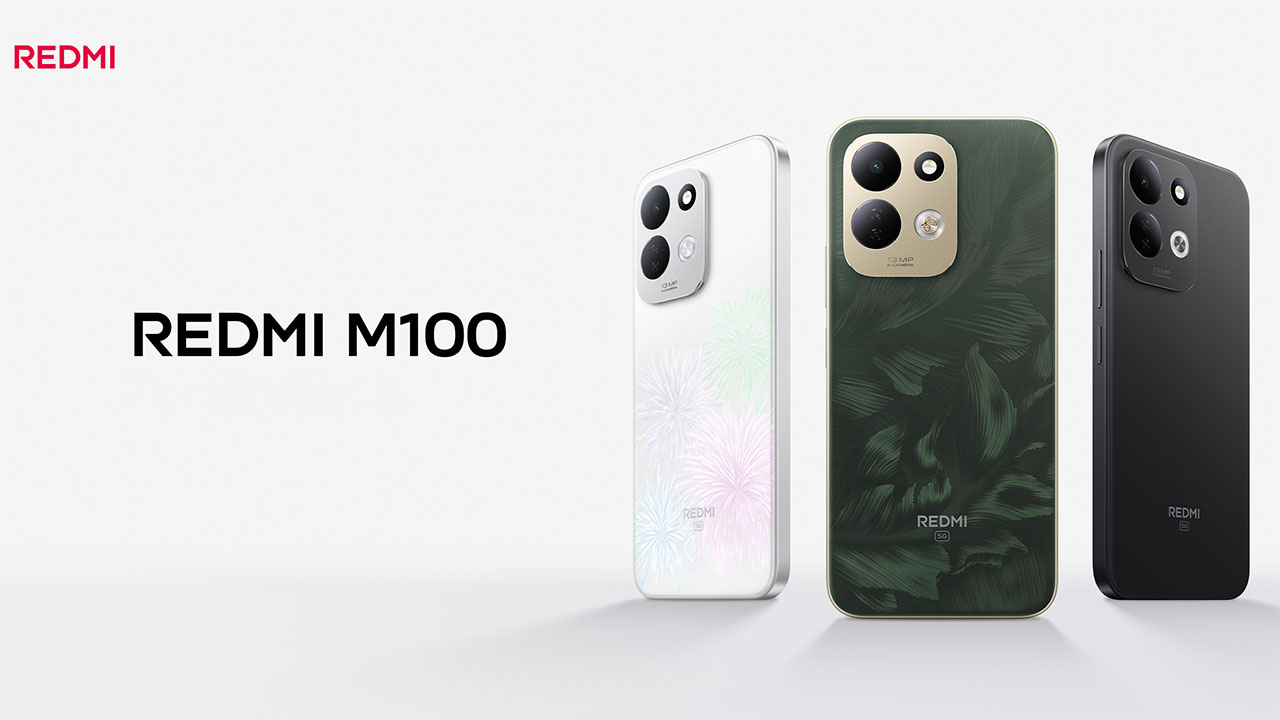 Redmi M100 tổng quan mặt trước và mặt sau với pin 7.900 mAh