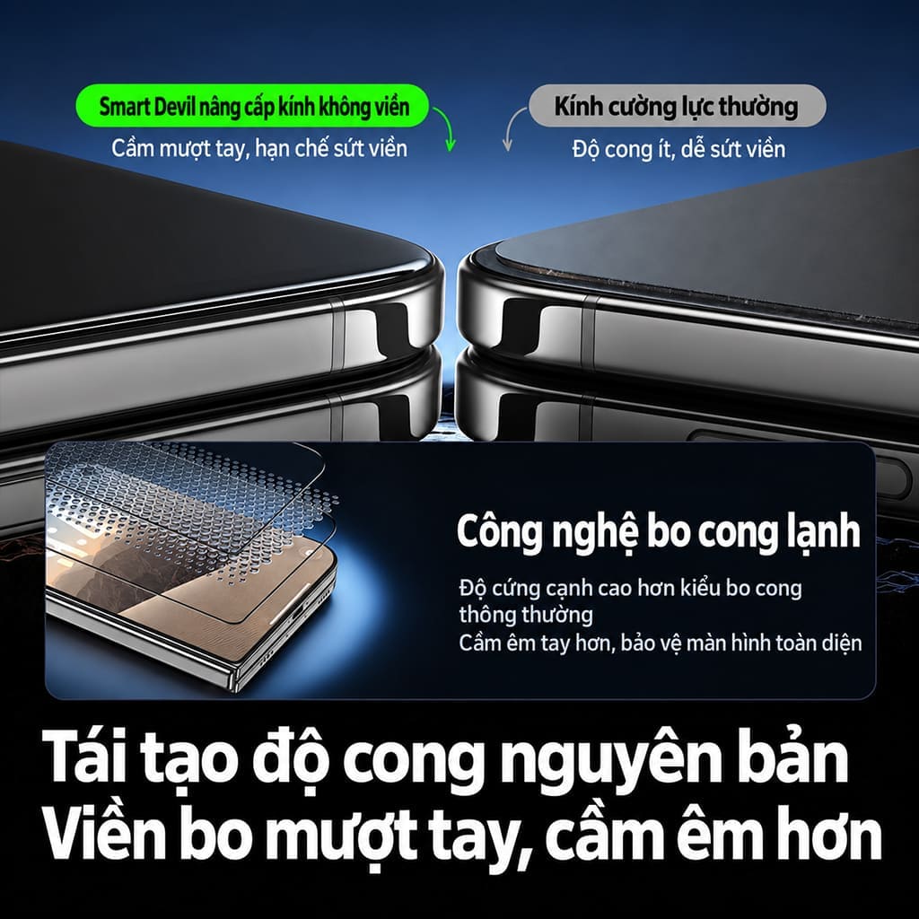 Tái tạo độ cong nguyên bản viền bo mượt tay công nghệ bo cong lạnh Smart Devil