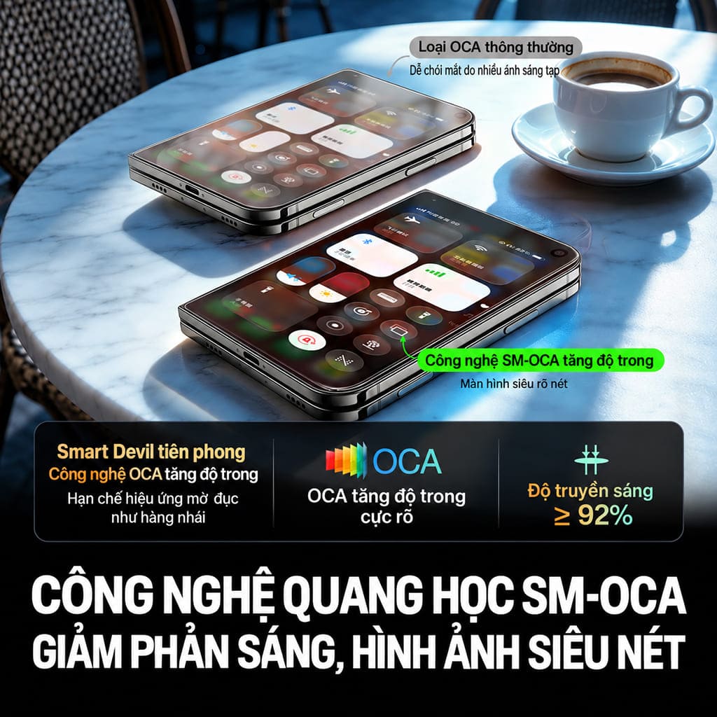 Công nghệ quang học SM-OCA giảm phản sáng hình ảnh siêu nét trên kính cường lực iPhone Duo