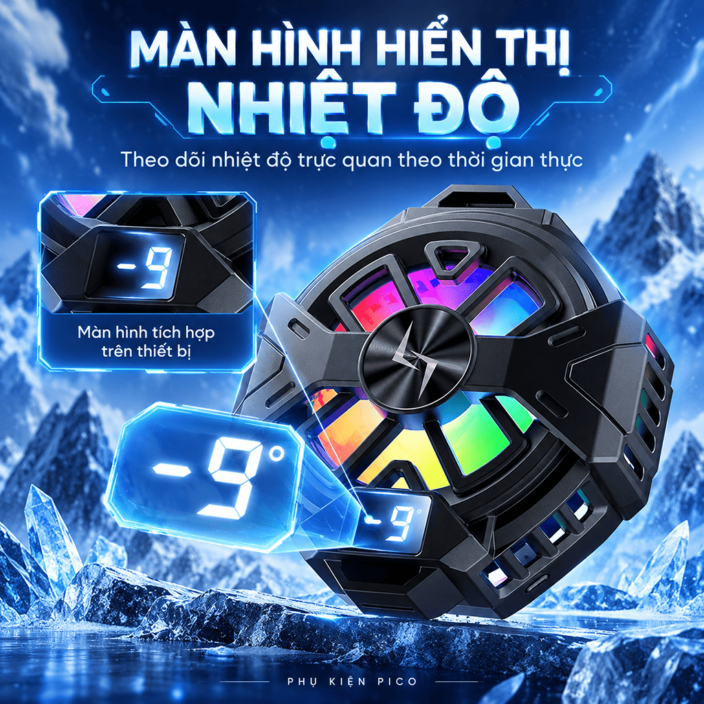 Quạt tản nhiệt điện thoại sò lạnh P60 từ tính có ngàm kẹp rời màn hình hiển thị nhiệt độ giảm nhiệt nhanh hỗ trợ tăng FPS Gaming - Hình ảnh 2