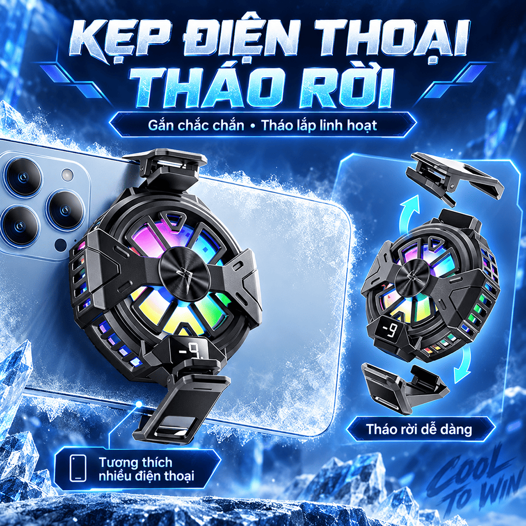 Quạt tản nhiệt điện thoại sò lạnh P60 từ tính có ngàm kẹp rời màn hình hiển thị nhiệt độ giảm nhiệt nhanh hỗ trợ tăng FPS Gaming - Hình ảnh 4