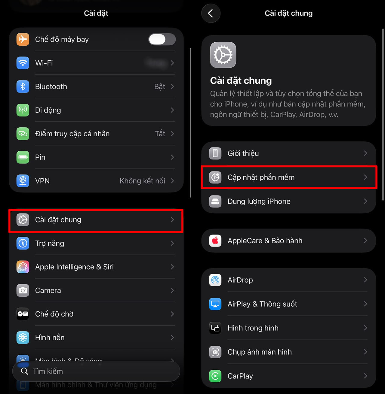 Truy cập Cài đặt chung và chọn Cập nhật phần mềm trên iPhone