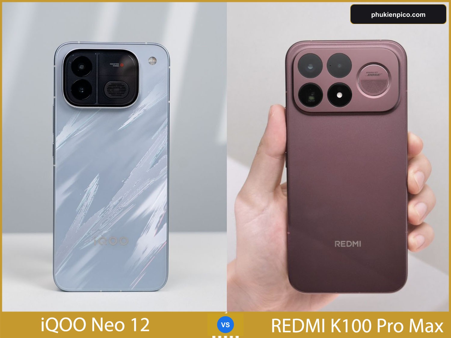 So sánh thiết kế mặt lưng và khung viền giữa iQOO Neo 12 và REDMI K100 Pro Max