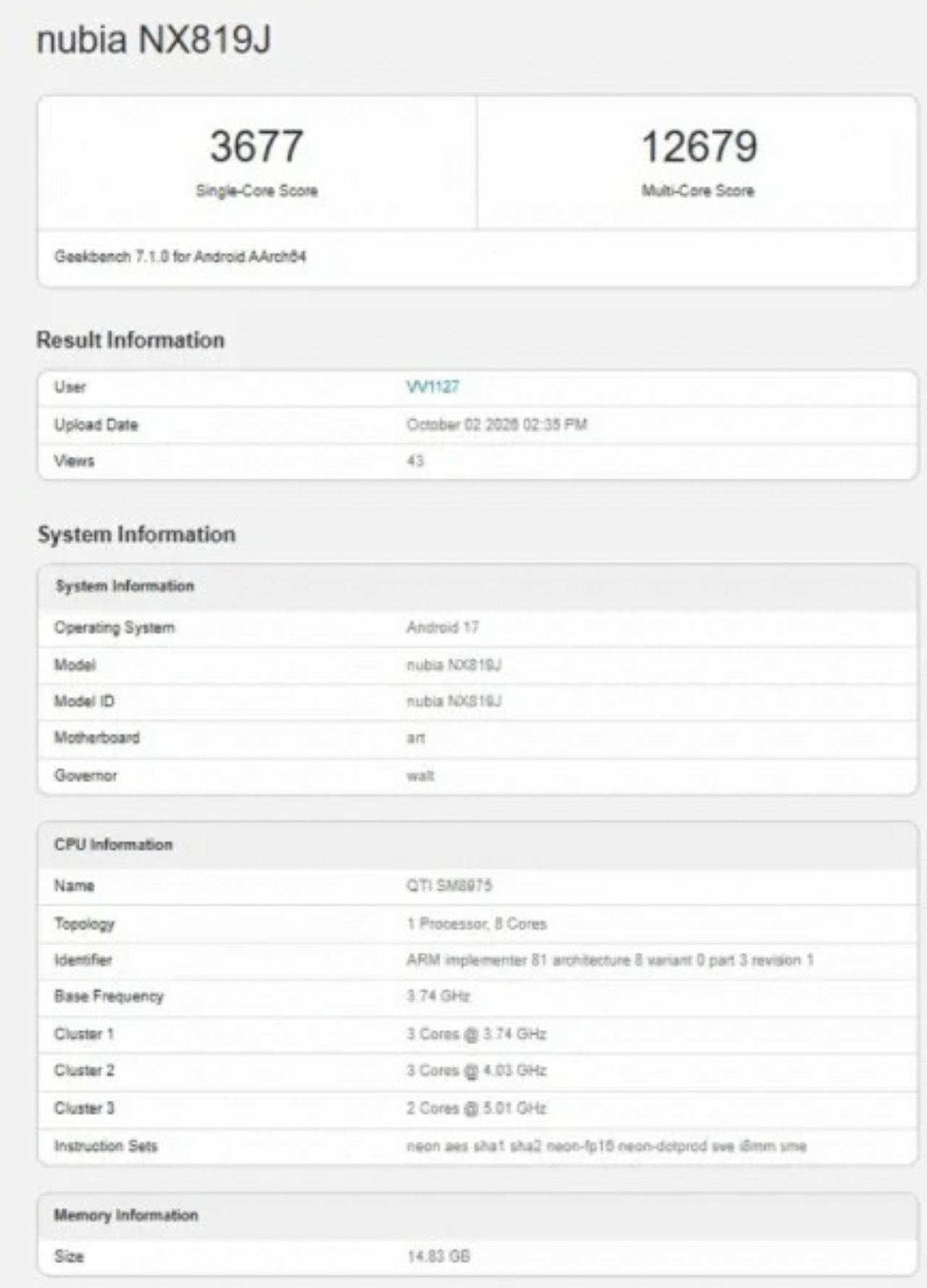 Điểm Geekbench 7 Snapdragon 8 Elite Extreme trên Red Magic 12 Pro Plus