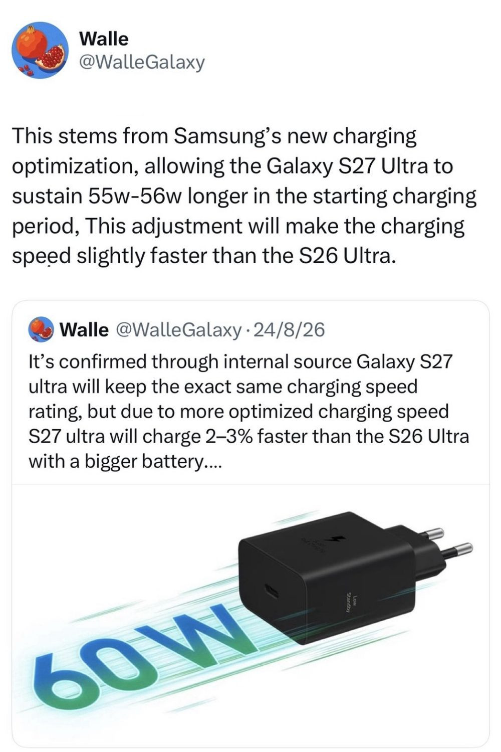 Galaxy S27 Ultra tối ưu thuật toán duy trì công suất sạc 55-56W và pin 5700mAh