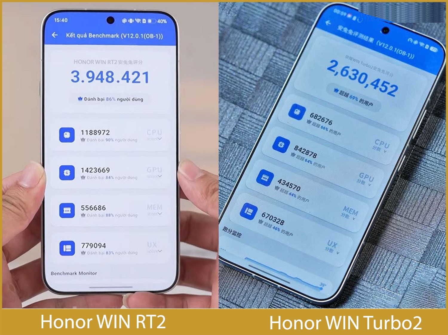 Điểm benchmark AnTuTu Honor WIN RT2 Snapdragon 8 Elite Gen 5 vs Honor WIN Turbo2 Snapdragon 8s Gen 4